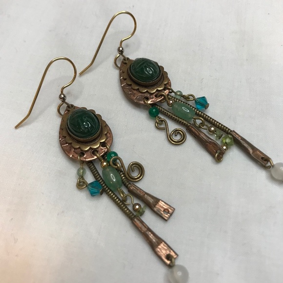 Beautiful Multicolor Drop Earrings Turquoise Green - Picture 3 of 4